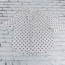 JH Collectibles Top Womens 16 White Polka Dot Short Sleeve Linen Blend Button Up - £12.78 GBP