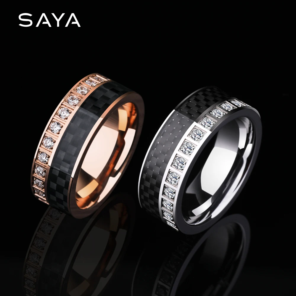 Ring for Men Women, Tungsten Rings for Engagement, Band Inlay Black Carbon Fiber - $112.98