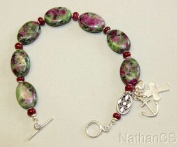 Anglican Episcopal Rosary Bracelet: Ruby Zoisite, Ruby &amp; Sterling Silver - rare - £131.00 GBP