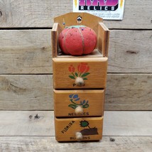 Mini Wood Sewing Box W/Pin Cushion &amp; 3 Drawers Florida Souvenir EUC - $15.94