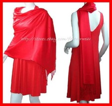 Womens Soft Solid Red 100% Pashmina Silk Classic Cashmere Shawl Scarf Stole Wrap - £6.86 GBP