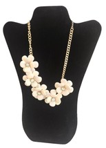 Floral Necklace W/ Ivory colored Petals &amp; Faux Gem Centers On Gold-Tone ... - $9.50