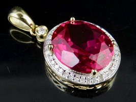 1 Ct 10K Yellow Gold Over Royal Ruby Gemstone Round Diamond Pendant 1&quot; inch - £105.17 GBP