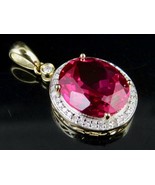 1 Ct 10K Yellow Gold Over Royal Ruby Gemstone Round Diamond Pendant 1&quot; inch - $132.99