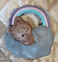 Teddy Bear Sleeping Under Rainbow Clouds Ceramic Christmas Ornament Component - £4.77 GBP