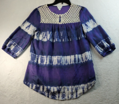 Calypso Blouse Top Womens Small Purple Tie Dye 100% Silk Long Sleeve Round Neck - £10.75 GBP