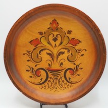 Hand Carved Painted Flower Serving Platter Tray Vintage - $65.00