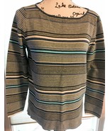 Women’s Gap XL Striped Pullover Blk Gray Shirt Blouse Bust 40” L 22”  SK... - £4.65 GBP