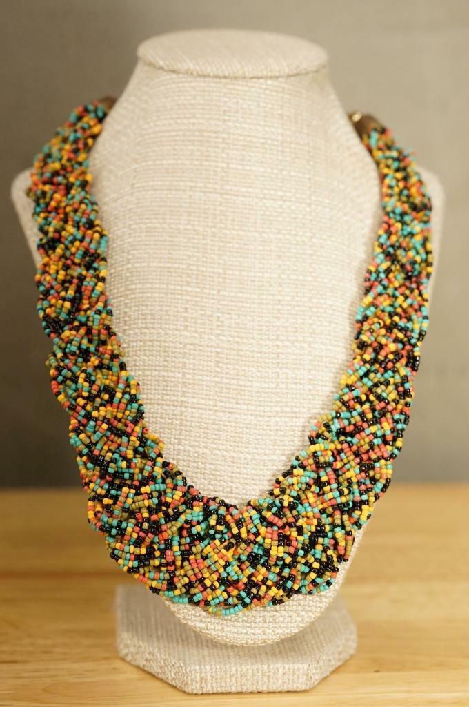 Primary image for Vintage Artisan Seed Collar Beaded Necklaces Turquoise Olive Green Black Red