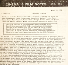1956 Cinema 16 Film Notes Olympia Riefenstahl WW2 Germany Doc Original C99 - €24,03 EUR