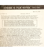 1956 Cinema 16 Film Notes Olympia Riefenstahl WW2 Germany Doc Original C99 - €24,03 EUR