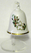 1983 Hallmark Porcelain Christmas Bell Holly Gold Trim Vintage Acrylic S... - $11.88