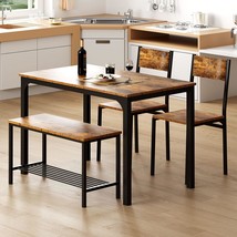 Sogeshome 4-Piece Kitchen Table And 2 Chairs For 4 With Bench,, Vintage Brown - £152.74 GBP