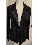 CHICOS TRAVELERS Sz 1 Slinky Cardigan Sz M Black Lace Detail Long Sleeve... - $32.49 CAD