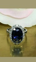 3.50Ct Oval Blue Sapphire Diamond Halo Engagement Ring 14K White Gold Plated - £71.66 GBP