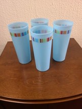 Vintage Tupperware Blue 16oz Tumblers Set Of 4 With Color Ribbon At Top - £9.58 GBP