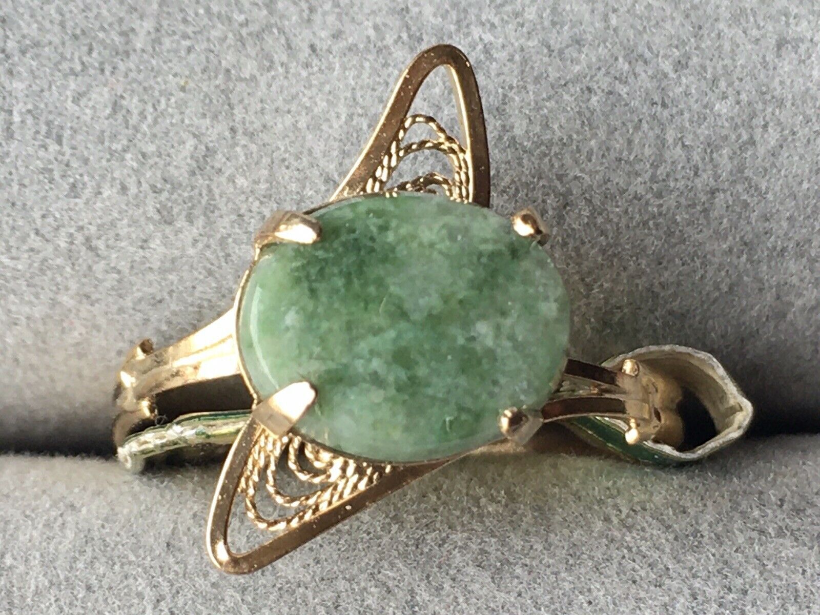 Sterling Silver Jade Cabochon Bypass Ring Gold Plated - $13.77