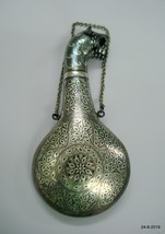 Vintage Hand Craved Gun Powder Box Flask Bottle Silver Bidaree Work on top - $197.01