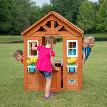 Wood Playhouse Kids Outdoor Cedar Backyard Play Cottage Children Large Cabin - £223.04 GBP