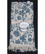 2 BADGLEY MISCHKA Slate Blue Floral Textured Squares Fringed Kitchen Tow... - $34.28 CAD
