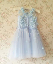 Full Flowers Embroidery Short Flower Girl Dress Blue Wedding Birthday Dress NWT image 5