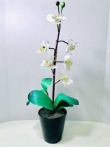 Artificial White Phalaenopsis Orchid Ceramic Potted Staked Plant Décor Threshold - £10.16 GBP