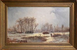 Spring Thaw Barbizon Landscape 19th century Oil painting by French Impressionist - £1,137.83 GBP