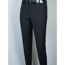 Men Suit BERLUSCONI Italian Wool 180's Pin Stripe One Button Peak UGS95-01 Navy image 11