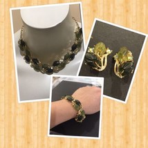 Vintage Green Lucite Set Earrings Clip On  , Bracelet 7.5”, Necklace 17”... - $75.00