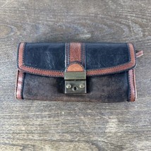 FOSSIL Leather Long Wallet Black Brown Unisex Used from Japan - $27.72