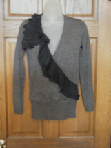 Ann Taylor LOFT Petites Dark Gray Surplice Ruffle Trim Sweater Top - Size XXSP - $20.17
