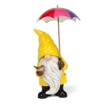 Yellow Raincoat Gnome Statue with Umbrella Beard Black Boots 13.5" High Resin