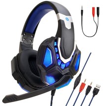 Headset Bass Sound Stereo Wired Headphones PC Blue LED - £19.92 GBP