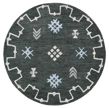 HomeRoots 396255 5 ft. Round Charcoal Geometric Border Area Rug - £128.32 GBP
