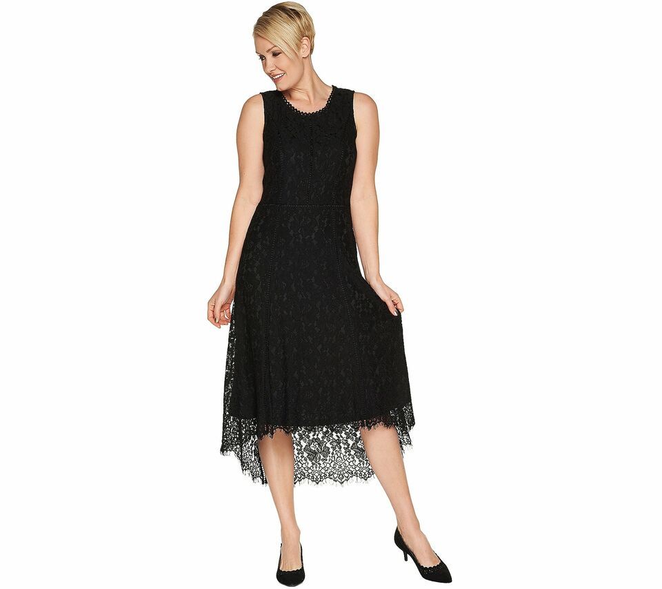 Primary image for Isaac Mizrahi Live!  XX Small Hi-Low Lace Maxi Dress in Black