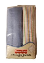 Fisher Price 2 Pack Receiving Blankets Blue Multicolor Stripes 30x30 - NEW - £15.39 GBP