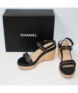 Chanel 20C Black Leather CC Chain Wicker Platform Wedge Sandal EU 40.5 /... - £762.33 GBP