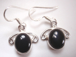 Black Onyx Oval 925 Sterling Silver Dangle Earrings - £6.36 GBP
