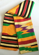 African Kente Scarf Handwoven Ghana Sash Asante Stole African Art Textil... - $29.99