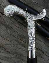 Silver Brass Engraved Derby Head Handle Vintage Style Walking Stick Wood... - £25.36 GBP