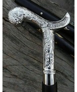 Silver Brass Engraved Derby Head Handle Vintage Style Walking Stick Wood... - £24.96 GBP
