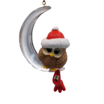 Vintage Christmas Ornament Hallmark Keepsake Owl on Crescent Moon 1984 Stocking - £10.31 GBP