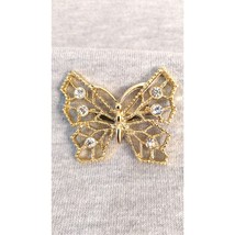 Vtg 1980s Gerrys Brooch Lapel Pin Butterfly Clear Rhinestones Gold Tone Metal - £14.80 GBP