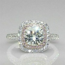 3.00 Ct White Cushion Cut Moissanite Halo Engagement Ring 14K White Gold... - $256.60