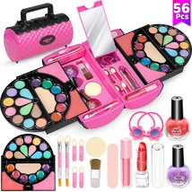 56 Pcs Real Kids Makeup Kit For Girls, Washable Pretend Play Makeup Toy Set With - £25.02 GBP