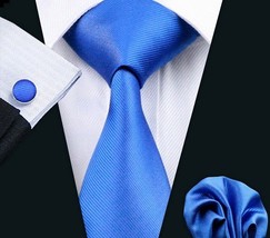 Hi-Tie Men&#39;s Royal Blue Necktie with Hanky and Cufflinks  - £15.92 GBP