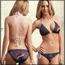 Sinful Pride Heart Wings Stars Stripes Rhinestone Womens Bikini Top Black S-L - £33.55 GBP