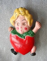 Super Cute Art Deco Strawberry Girl Early Plastic Brooch 1920s Vintage - £15.12 GBP