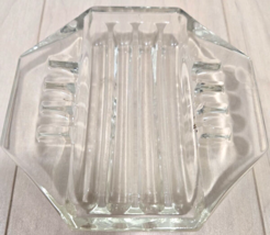 Vintage MCM Clear Glass Octagonal 5" x 5" Art Deco Ashtray - $10.88