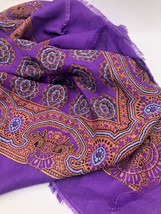 Vintage Made in Italy Scarf Wrap 30&quot; x 30&quot; Purple Paisley Burnt Orange  - £21.80 GBP